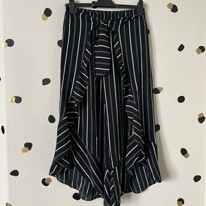 Aqua Womens Striped Tie Waist Ruffled Wide Leg Pants